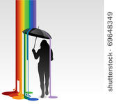girl with umbrella and rainbow...