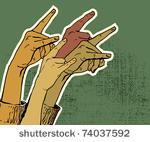 hands up showing rock sign...
