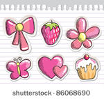set of romantic hand drawn...