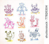 cute monsters and aliens set