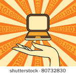 hand holds the laptop in the...