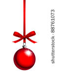 red christmas ball with ribbon...