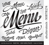 menu headlines  hand lettering...