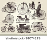 vector set of old bicycles