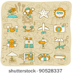 hand drawn travel beach icon set