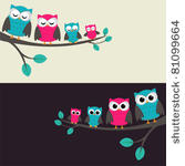family of owls sitting on a...