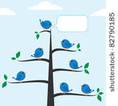 cartoon blue bird talking to...