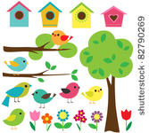 set birds with birdhouses ...