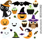 set of cute vector halloween...