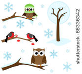 winter set    birds on branches ...