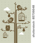 birds on tree silhouette vector ...