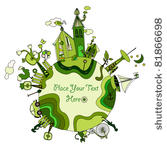green cartoon planet with space ...