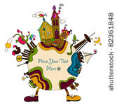colorful cartoon planet with...