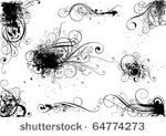 set of grunge splash ink floral ...