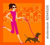 woman walking dog vector