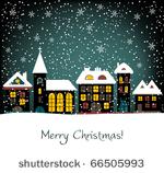 christmas card with houses ...
