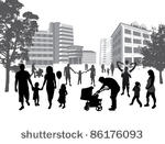 families walking in the town....