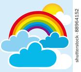 rainbow and clouds with sun ...