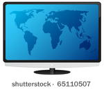 lcd tv with blue world map....