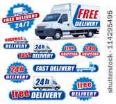 set of blue delivery signs with ...
