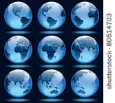 set of nine globes showing...