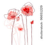 red poppies on a white...