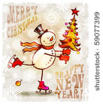 skating happy snowman with...