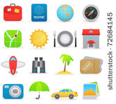 set of travel icons on a white...