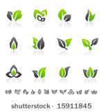 set of 12 abstract green leaf...