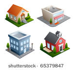 set of 4 building illustrations ...