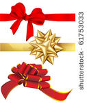 holiday red and golden bows set....