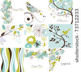 set of cute floral greeting...