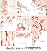 set of cute floral greeting...