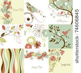 set of cute floral greeting...