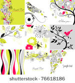 set of cute floral greeting...