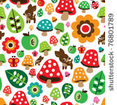 seamless retro mushroom autumn...