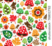 seamless retro mushroom autumn...