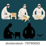 muslim men reading the holy...