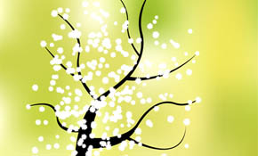 Spring landscape with tree and flow
