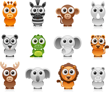 jungle animals cartoon set
